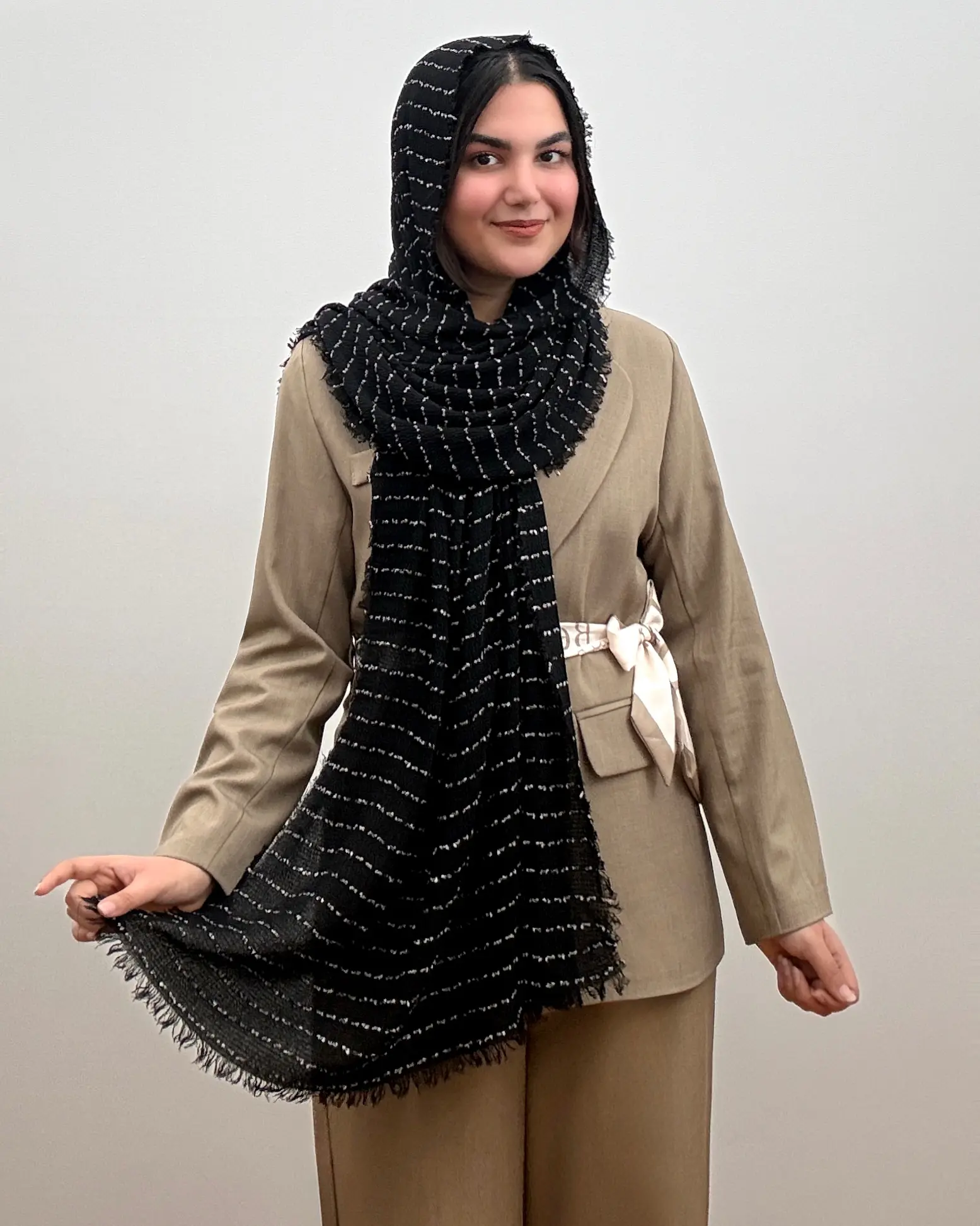 شال نخی زنانه مدل کوک دوزی